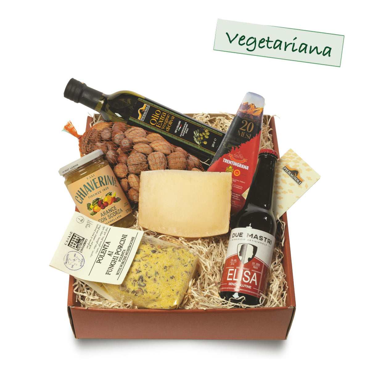 Confezione Regalo Montanara Pieragnoli con pecorino, Trentingrana, polenta ai porcini e birra artigianale