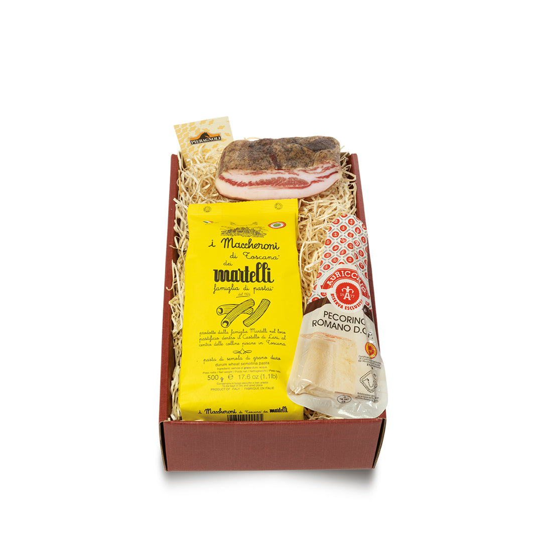 Confezione Regalo Romana Pieragnoli con guanciale, Pecorino Romano DOP e pasta Martelli