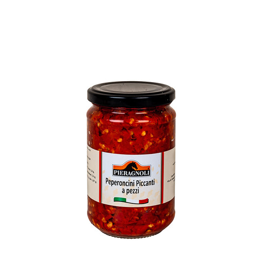 peperoncino piccante pieragnoli Confezionato in barattolo di vetro con tappo in metallo chiuso ermeticamente. Peperoncino, olio di semi di girasole, sale, aceto di vino. Antiossidante E300, acidificante E330.