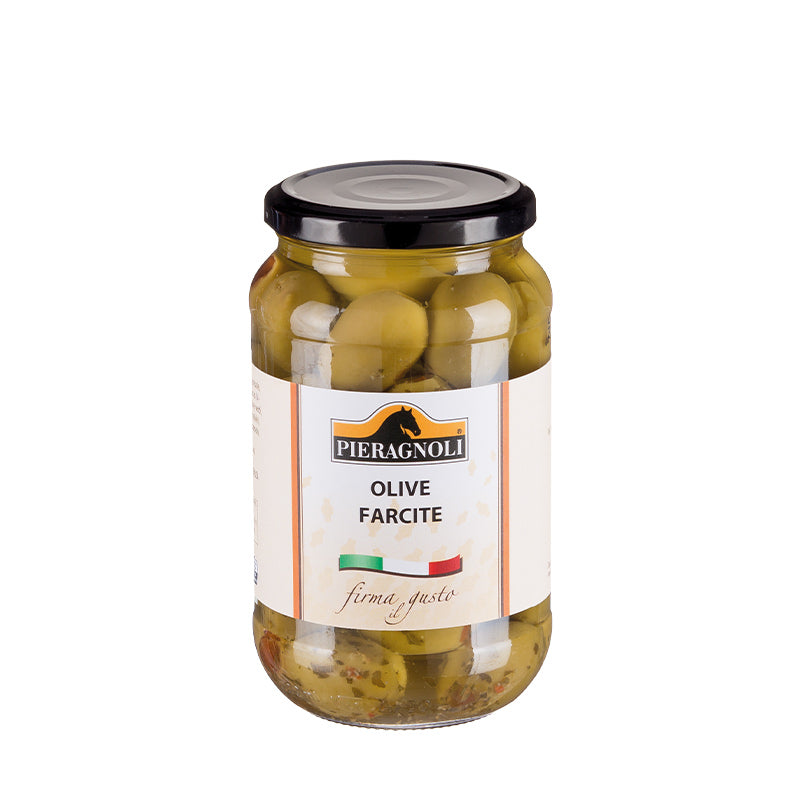 olive farcite pieragnoli Olive, olio di semi di girasole, peperoni, prezzemolo, aglio, peperoncino, aceto di vino, acqua, sale, glutammato monosodico. Acidificante: E330. Antiossidante: E301. Conservante: E220.